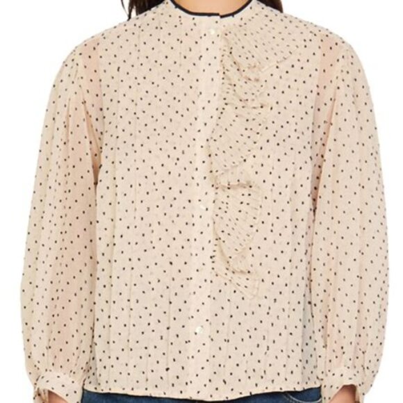 sandro Noelle Jabot Detail Swiss Dot Chiffon Ruffled Blouse 0 (US 2)  6292 - Picture 1 of 4